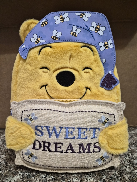 Loungefly Handbags - Loungefly Disney Yellow Winnie the Pooh Plush Backpack with Blue Bee Sleep Cap